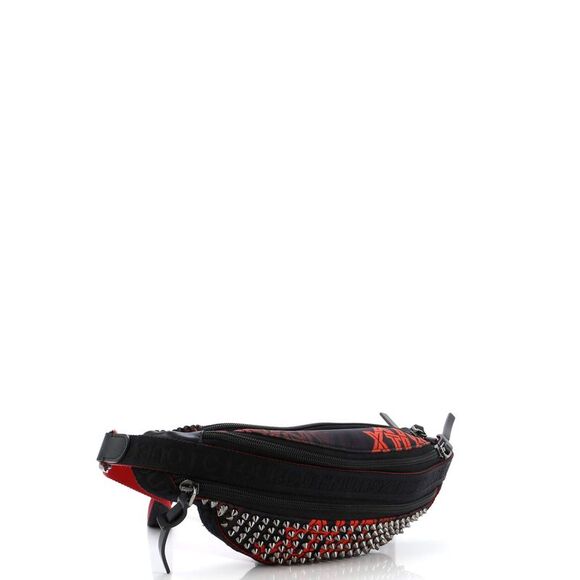 Christian Louboutin Paris NYC Waist Bag Spiked Nylon Small Black - Picture 2 of 7